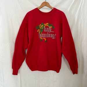 Vintage 80s Bah Humbug Sweatshirt Size L Red A Christmas Carol Crewneck Holiday